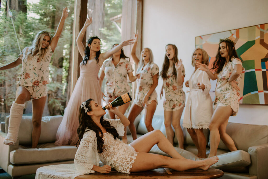 Bride and bridesmaids getting ready for ceremony - Glen Oaks in Big Sur
