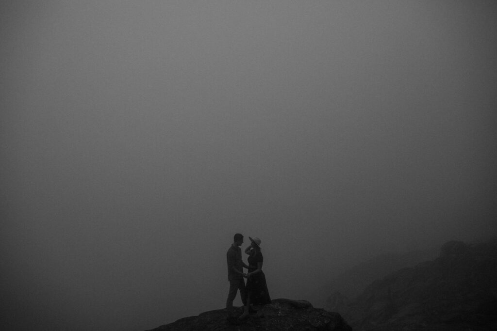 Rainy engagement photos at Castle Lake Mt. Shasta in California