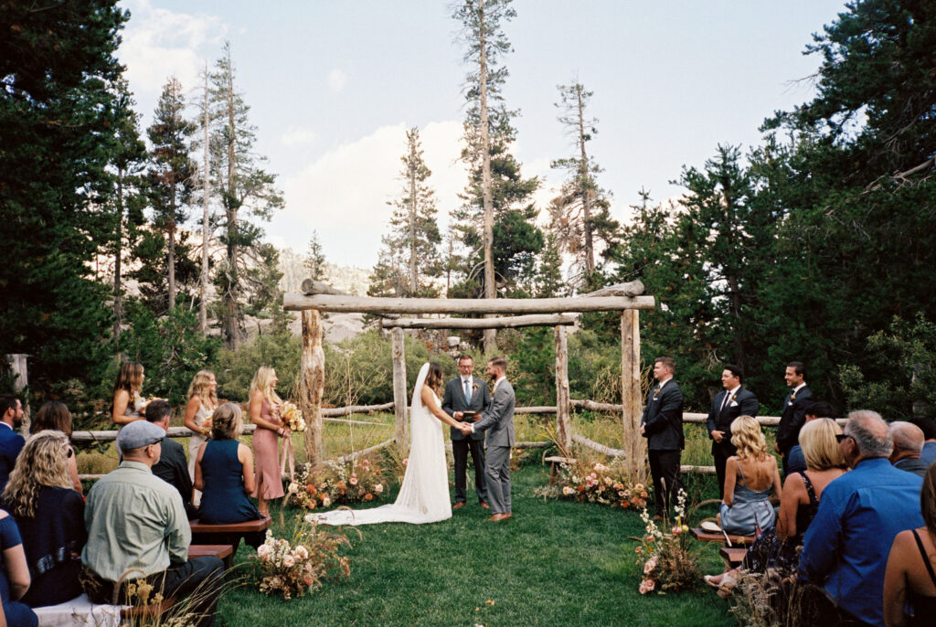 Outdoor summer wedding ceremony at The HudeOut at Kirkwood