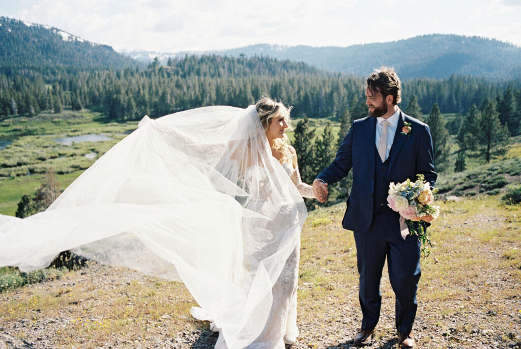 35 mm film bride and groom portraits from Dancing Pines wedding near Lake Tahoe, CA