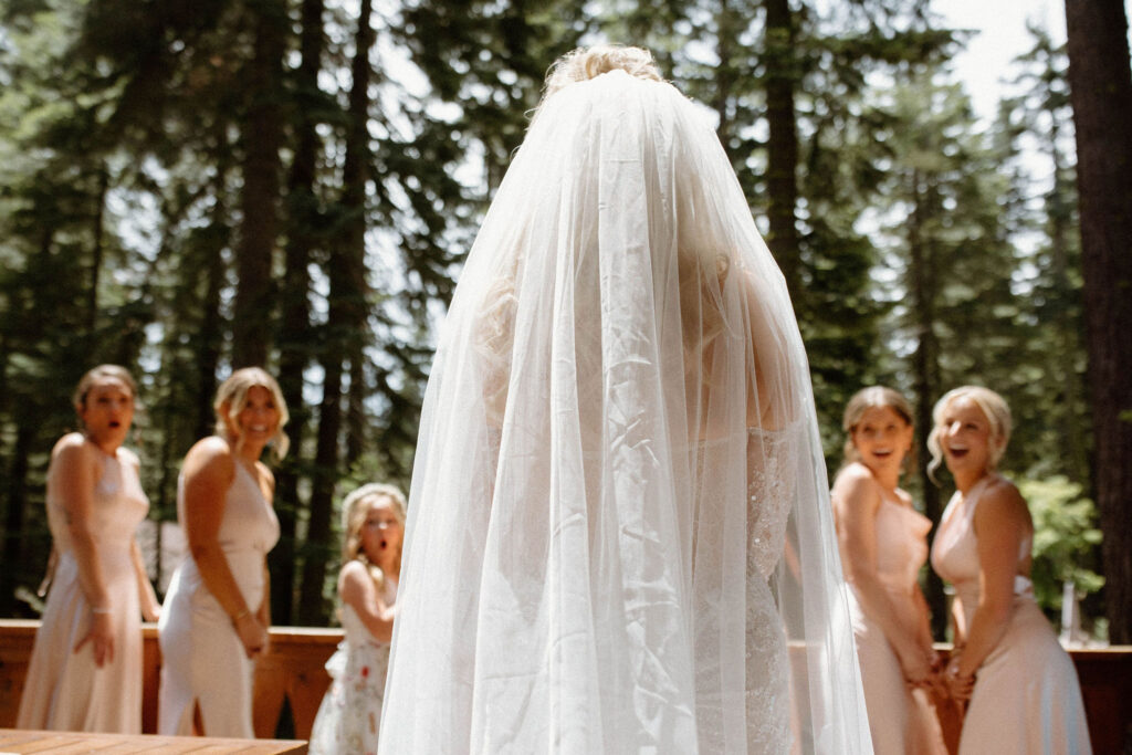Brides first looks with the bridesmaids