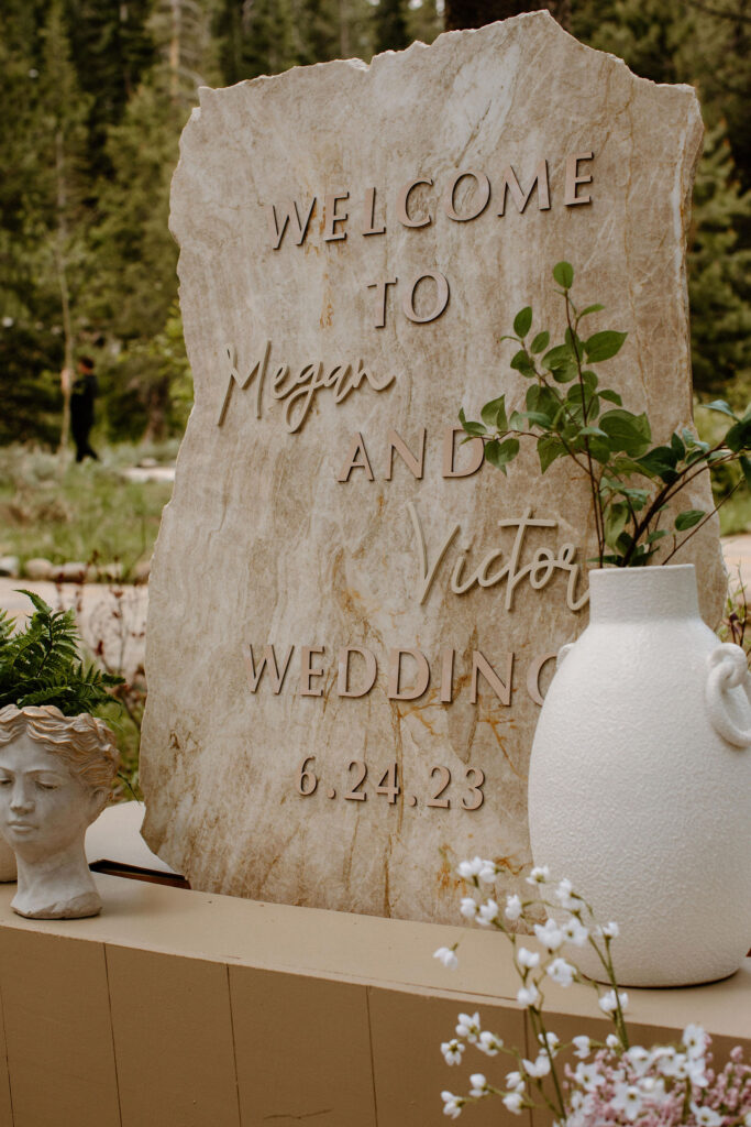 Wedding stone welcome sign