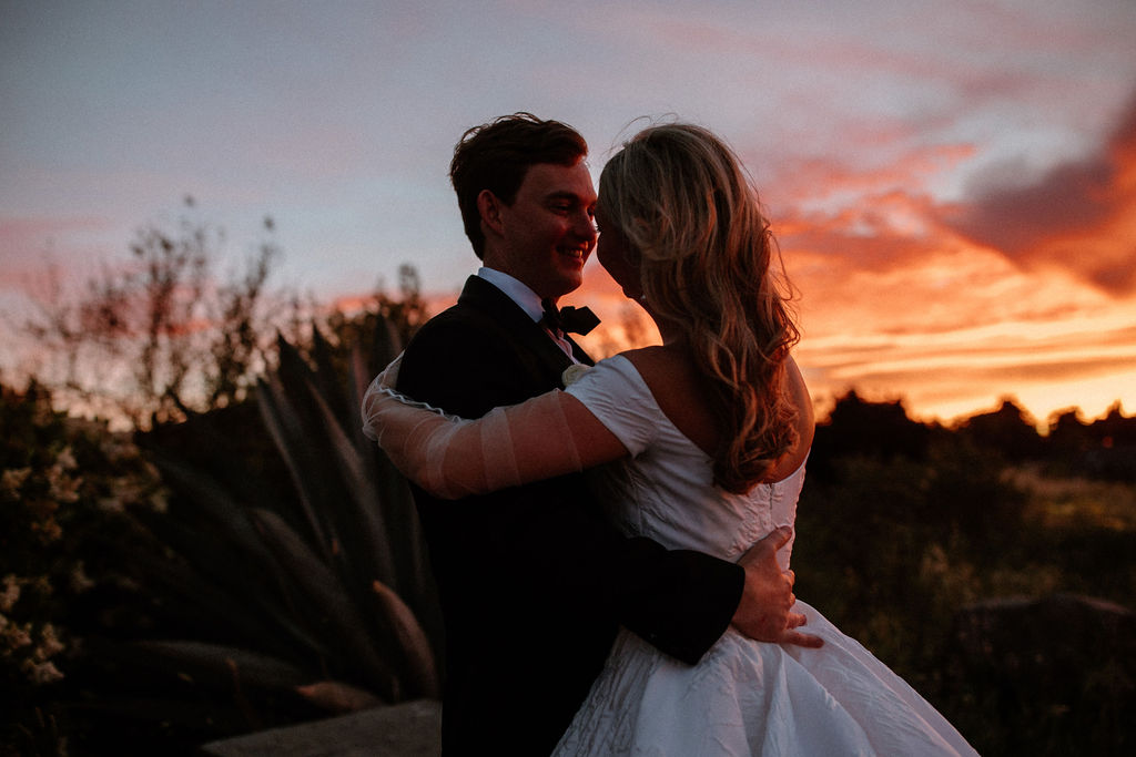 Bride and groom sunset portraits from Sonoma valley wedding at The Barn at Harrow Cellars