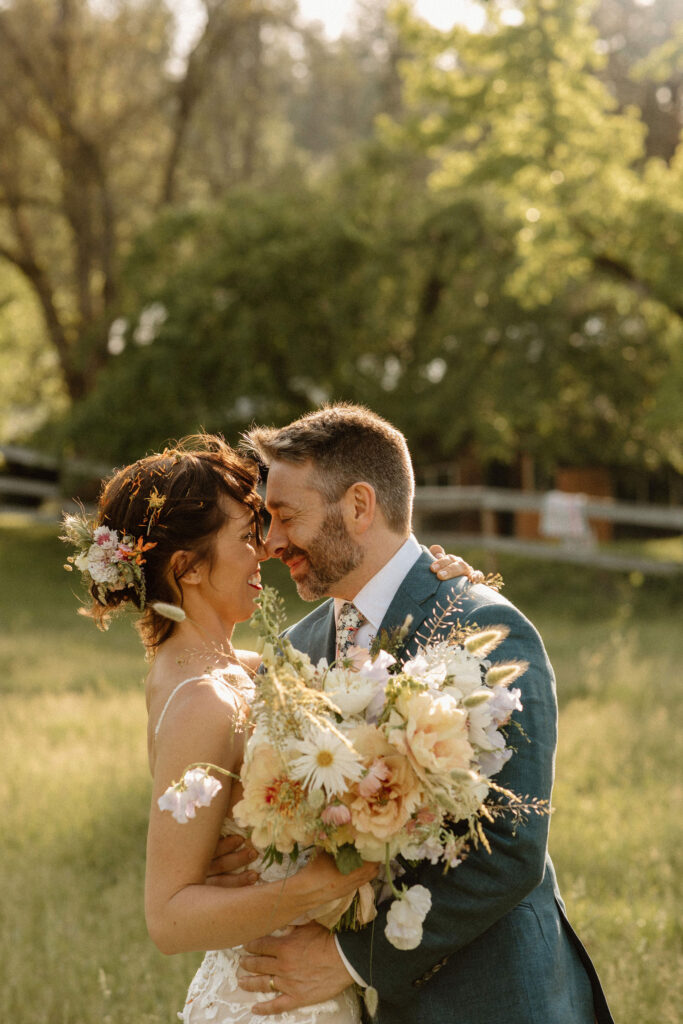 Bride and groom portraits from summer camp wedding at Bar 717 Ranch