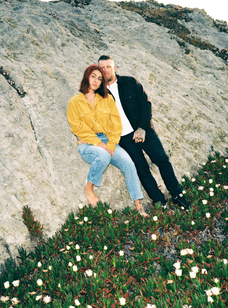 Couple posing for photos on film