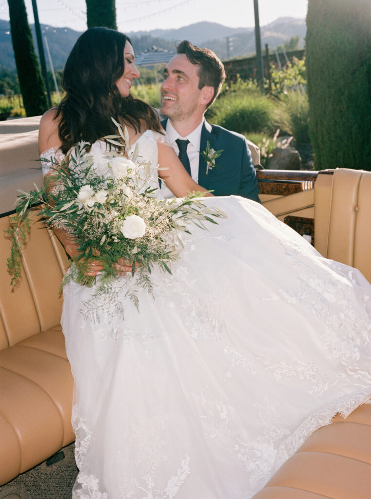 Film Bride and groom portraits from Tre Posti wedding in The Napa Valley