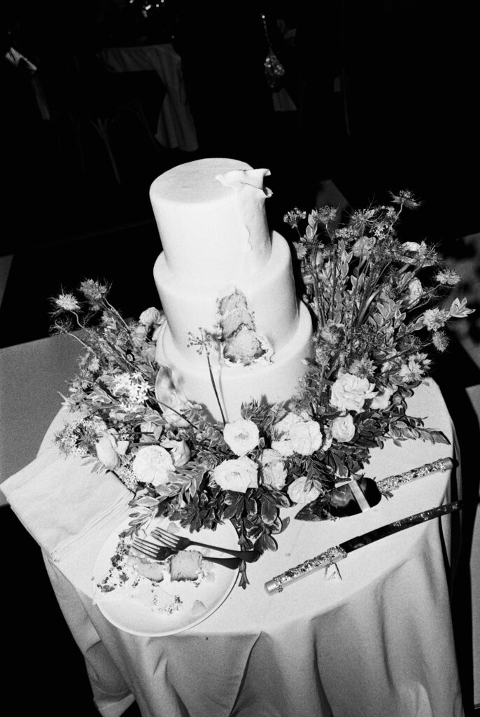 Wedding cake with missing slice