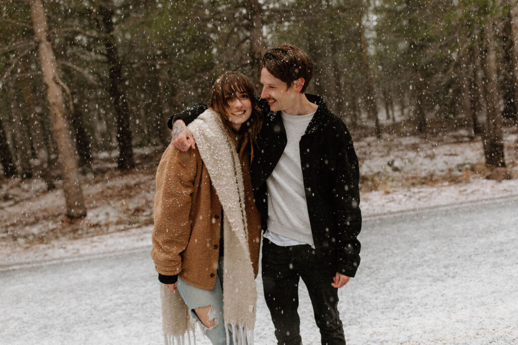 Couples Snowy Engagement Photos in Lassen Volcanic National Park