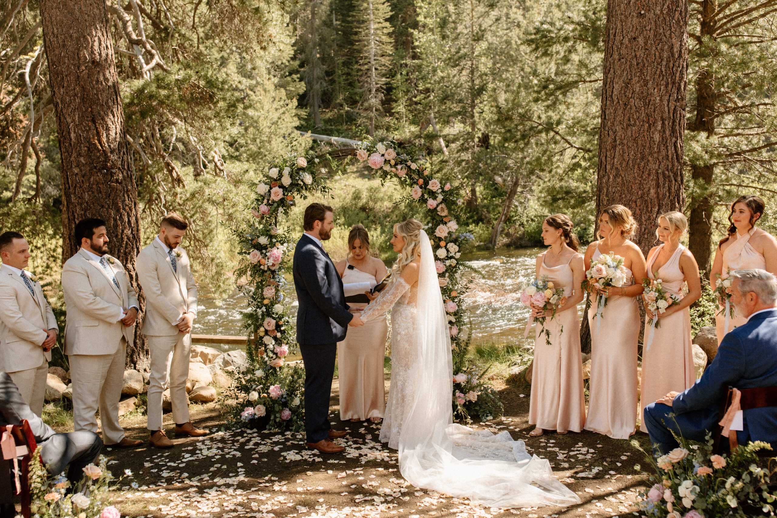 stunning creekside ceremony at Lake Tahoe Wedding at Dancing Pines