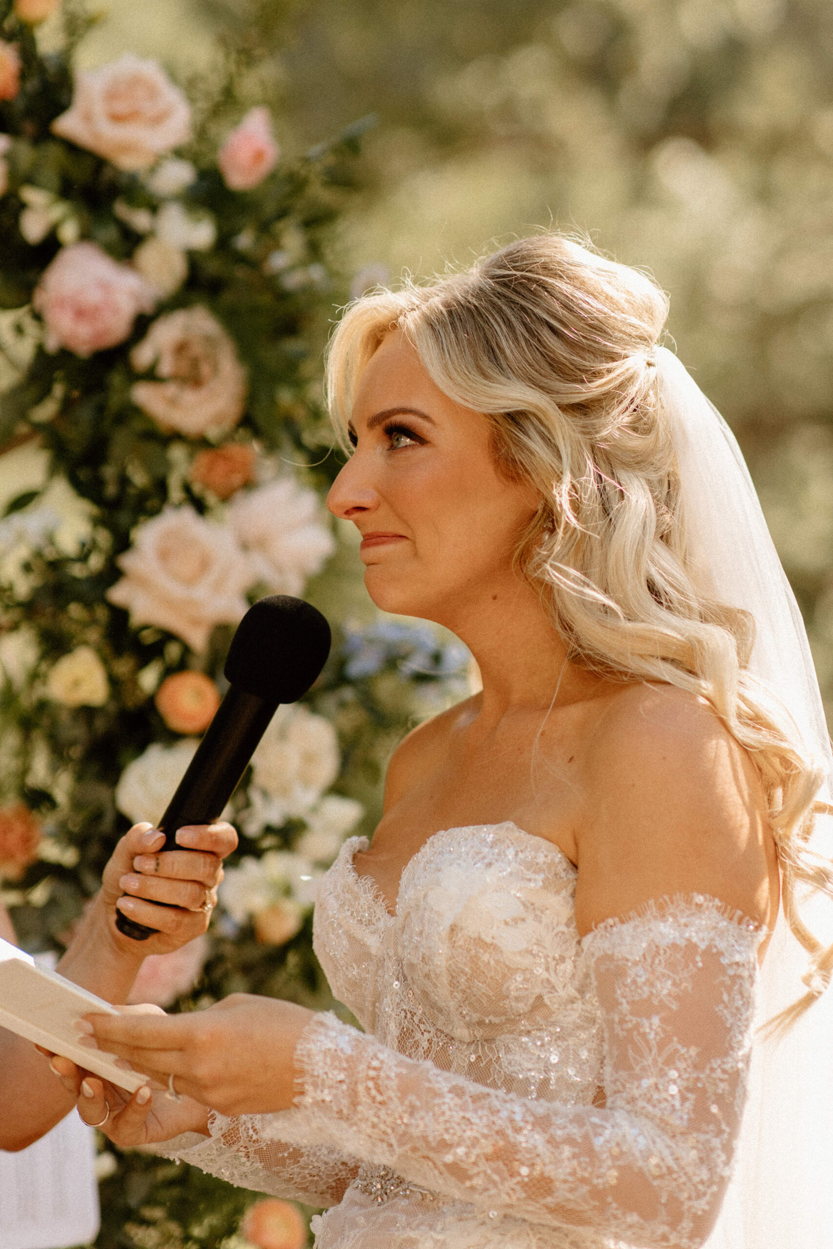 bride reads her vows during her Lake Tahoe Wedding at Dancing Pines