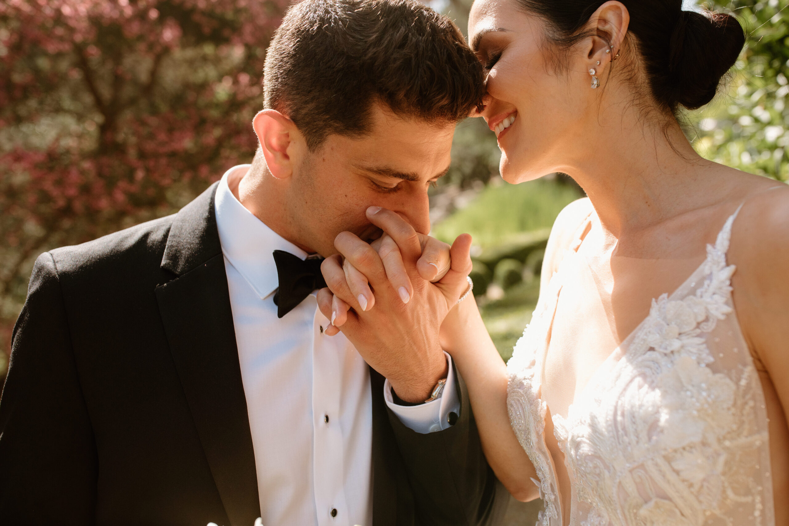 bride and groom pose together before their dreamy California wedding ceremony