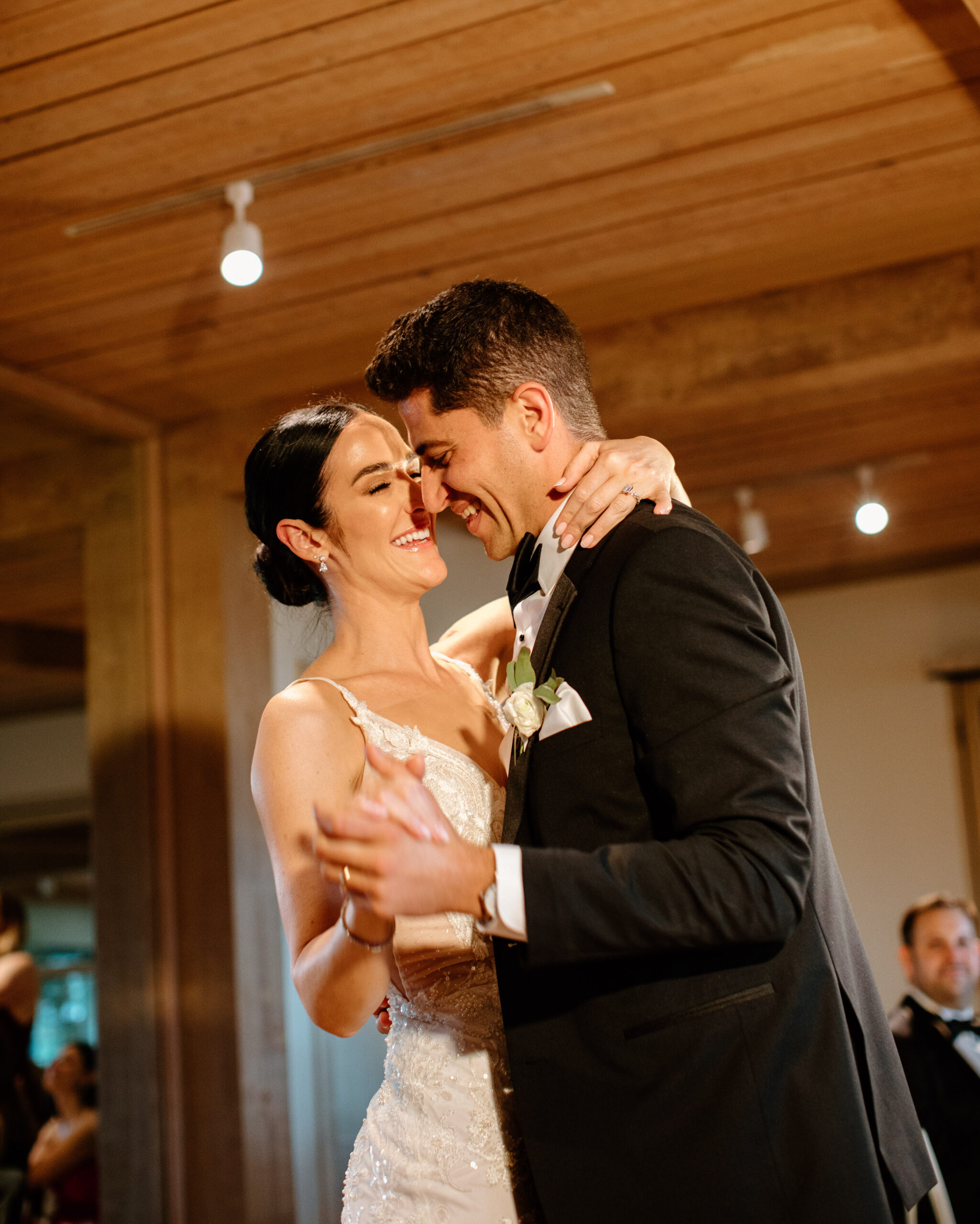 bride and groom dance together during their dreamy California mountain view ca wedding 