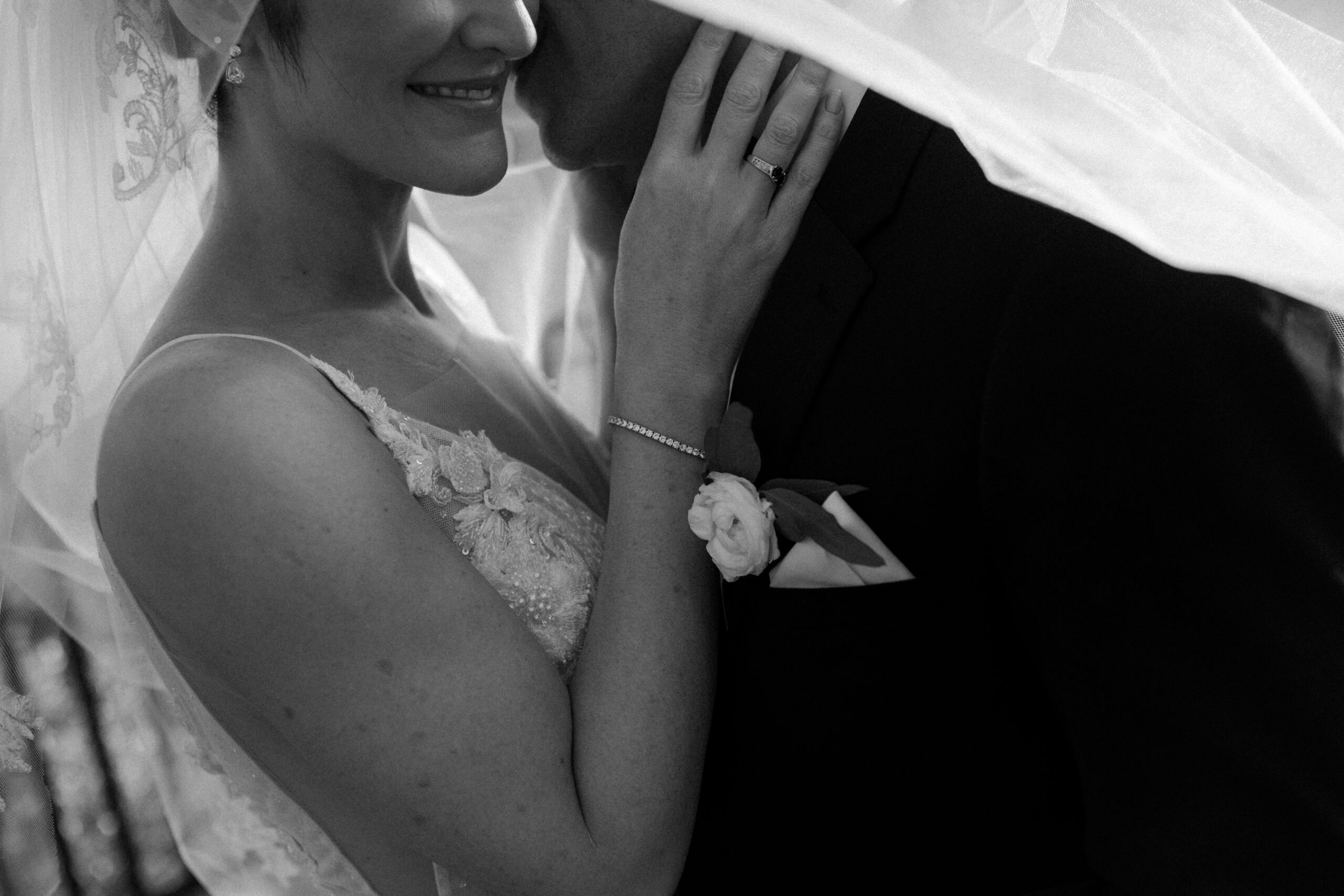 bride and groom pose together before their dreamy California wedding ceremony