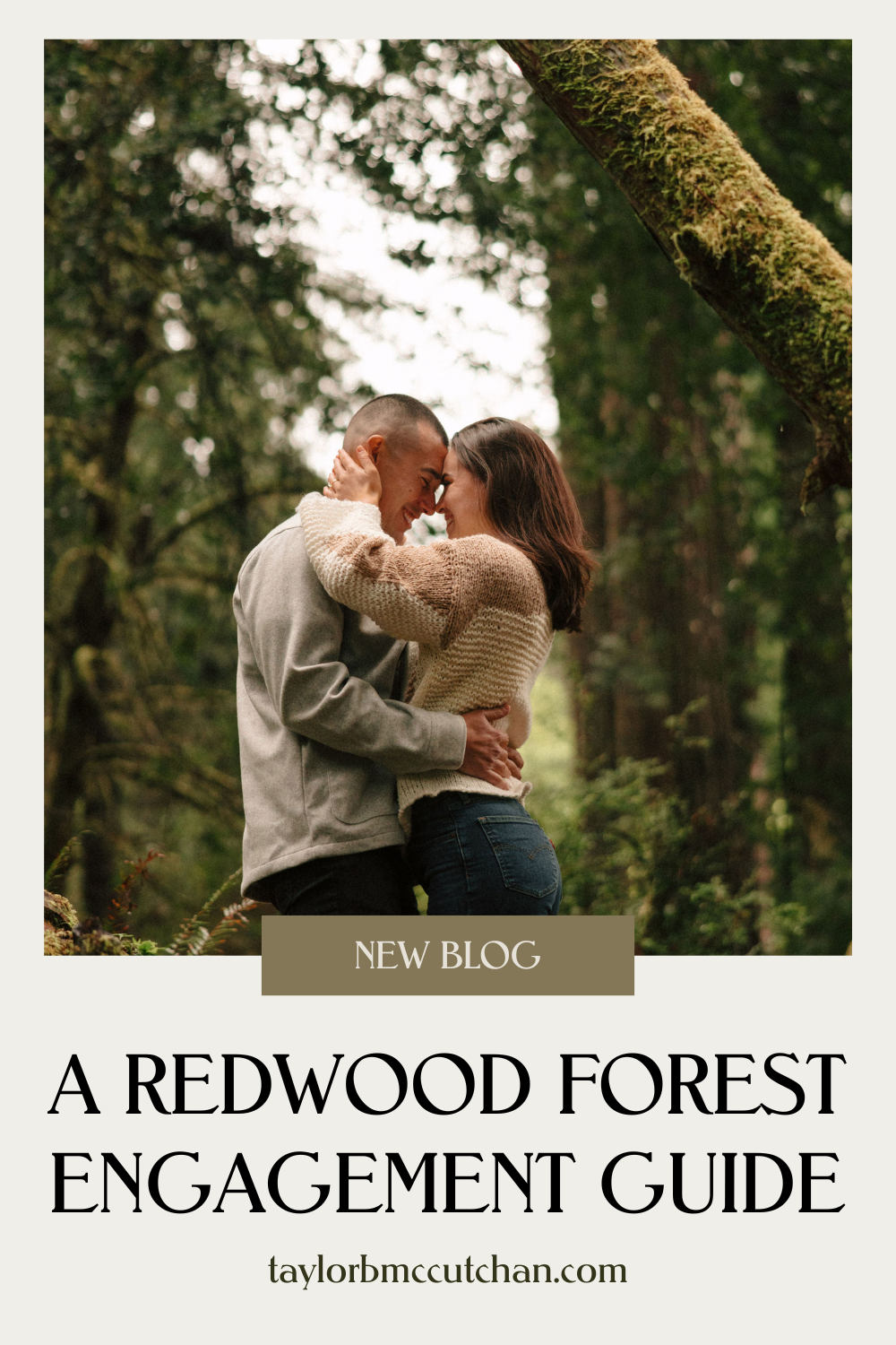 stunning couple pose amongst the gigantic Redwood trees during their documentary style Redwood forest engagement photoshoot