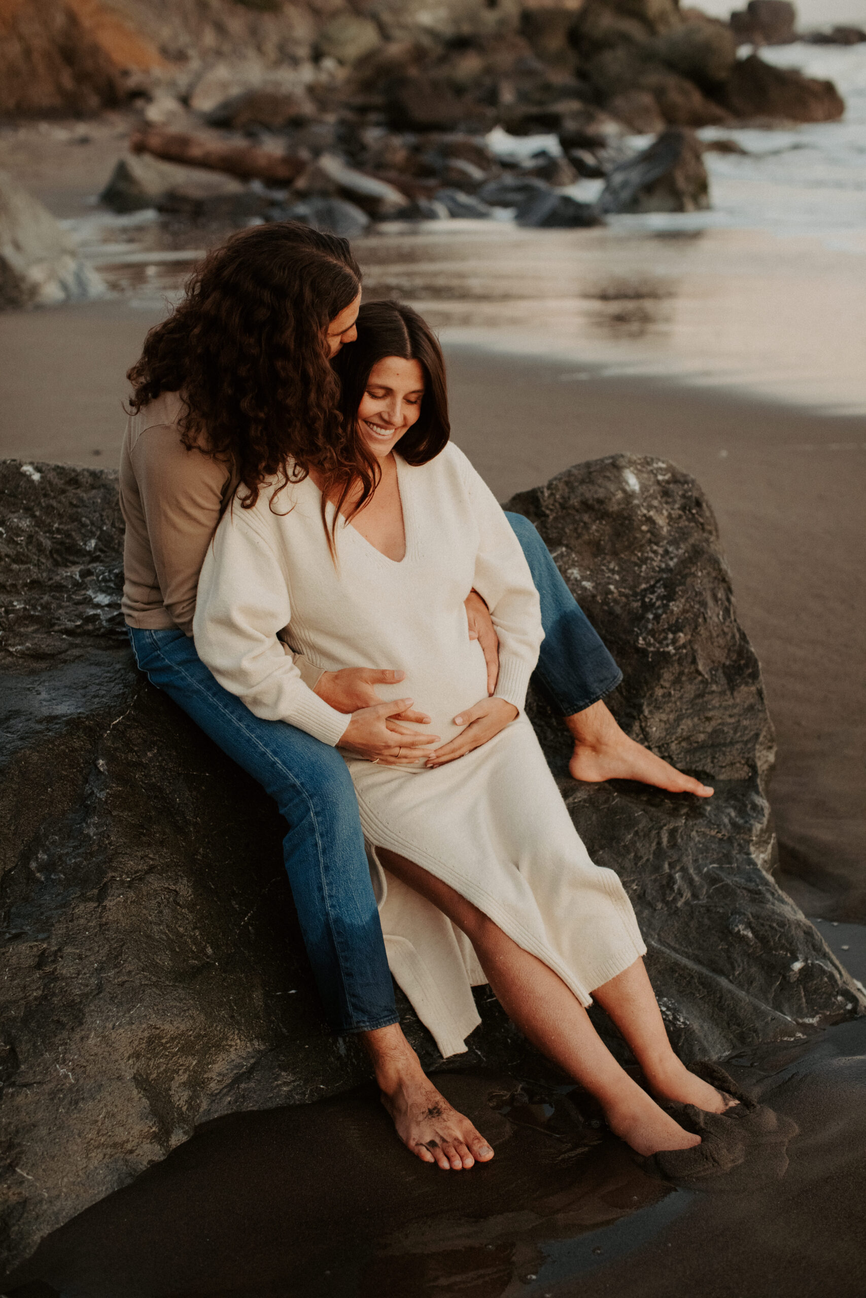 stunning couple pose together during their outdoor Northern California maternity photoshoot