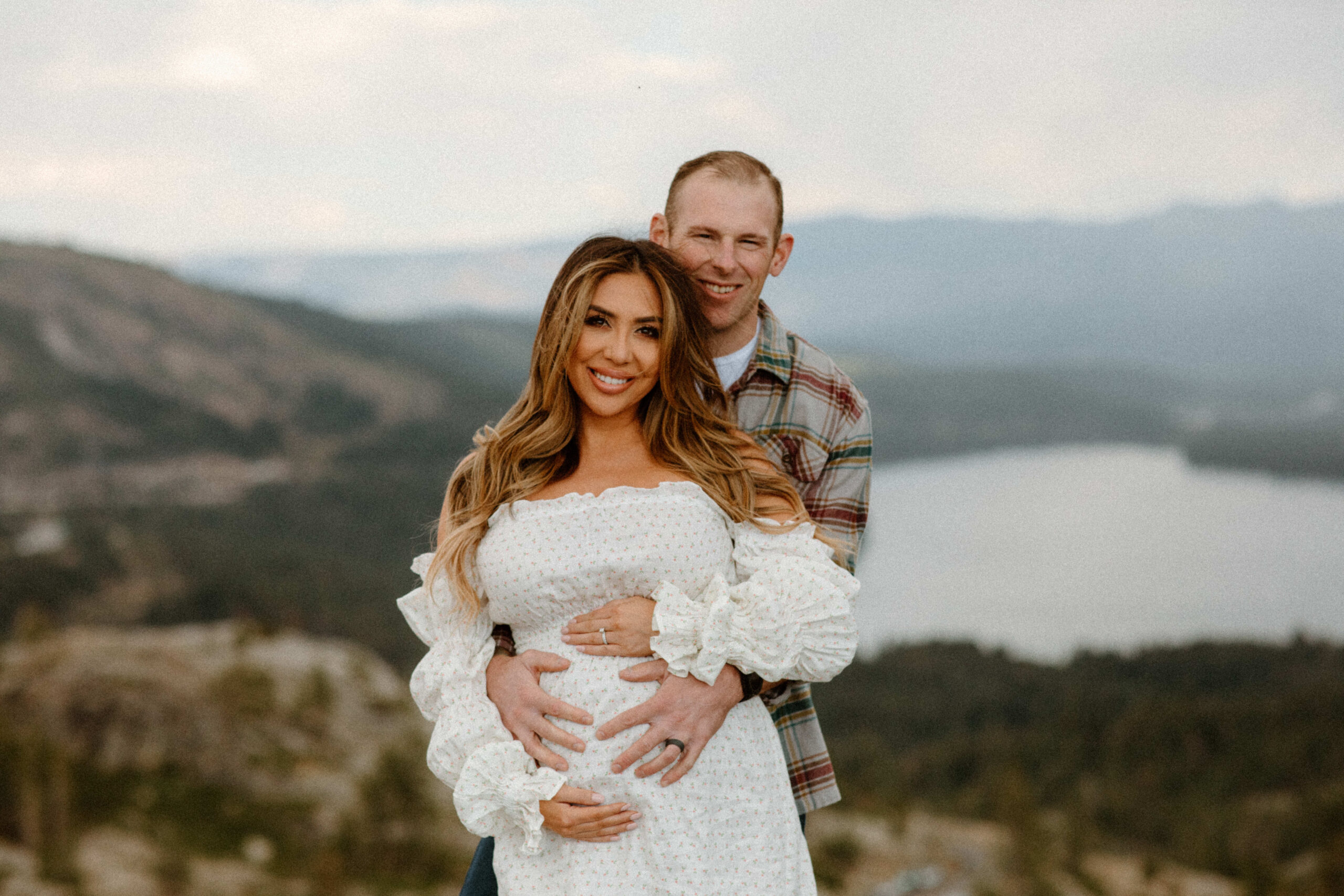 stunning couple pose together during their outdoor Northern California maternity photoshoot