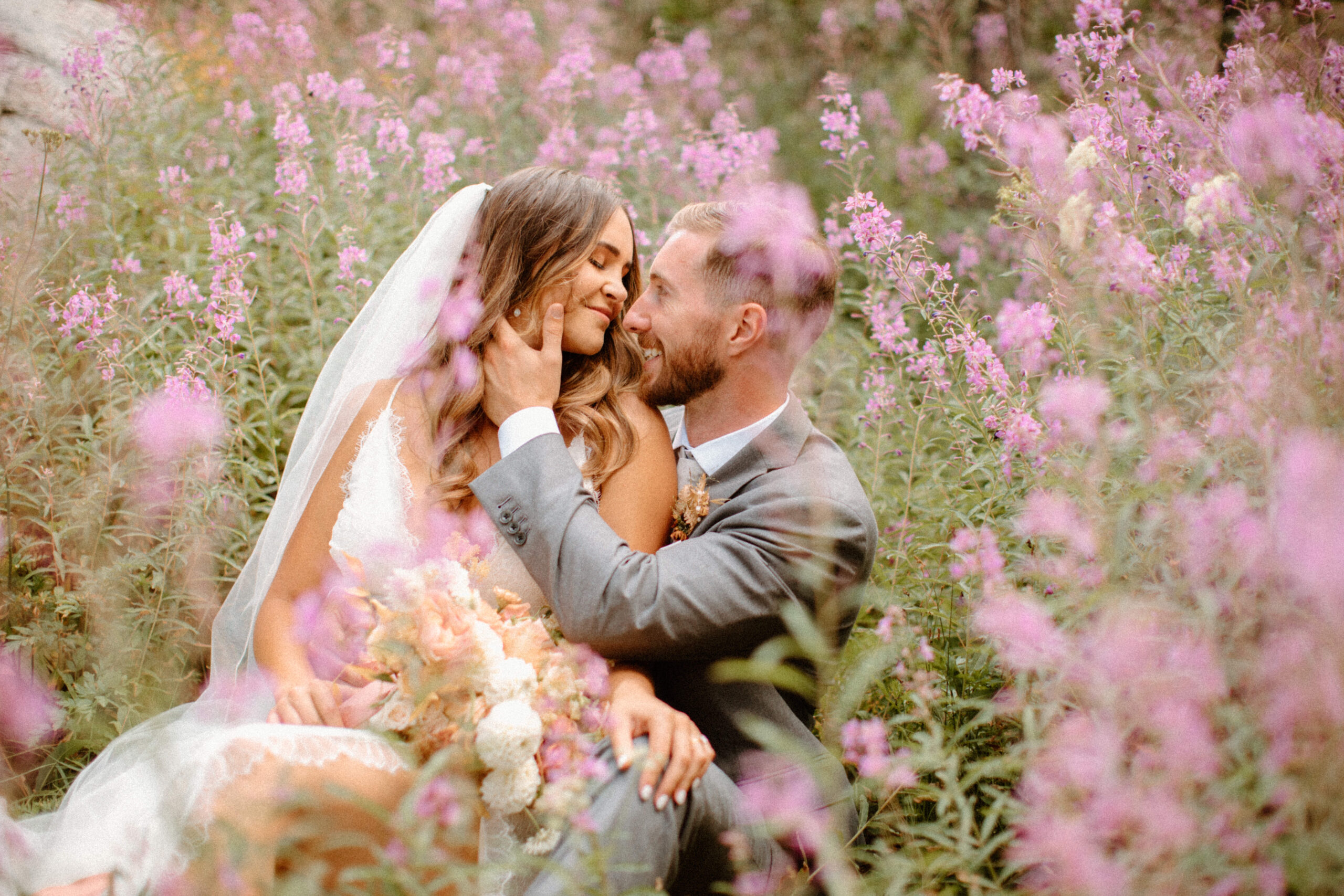 bride and groom pose together after stunning Lake Tahoe wedding