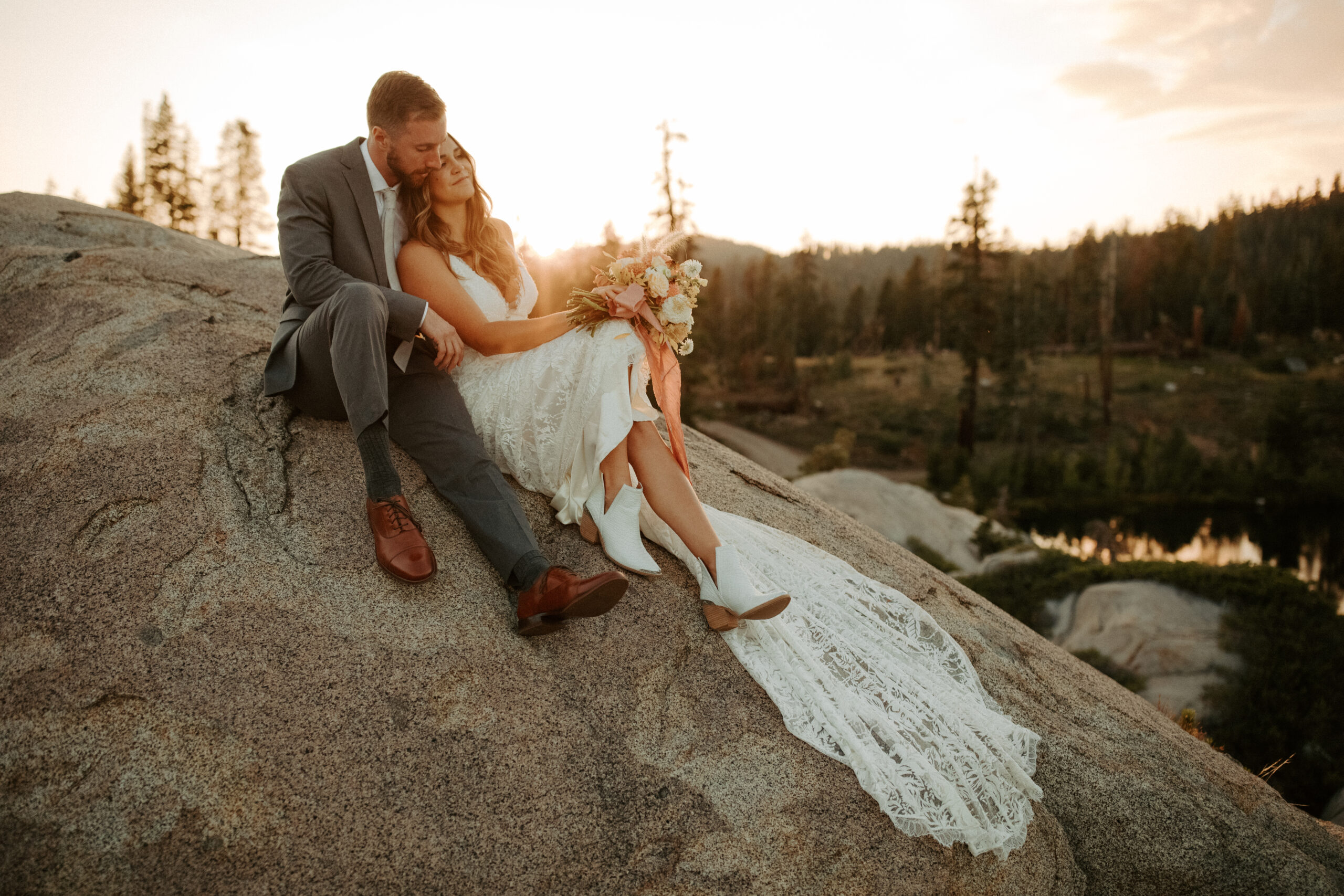 bride and groom pose together after stunning California wedding day