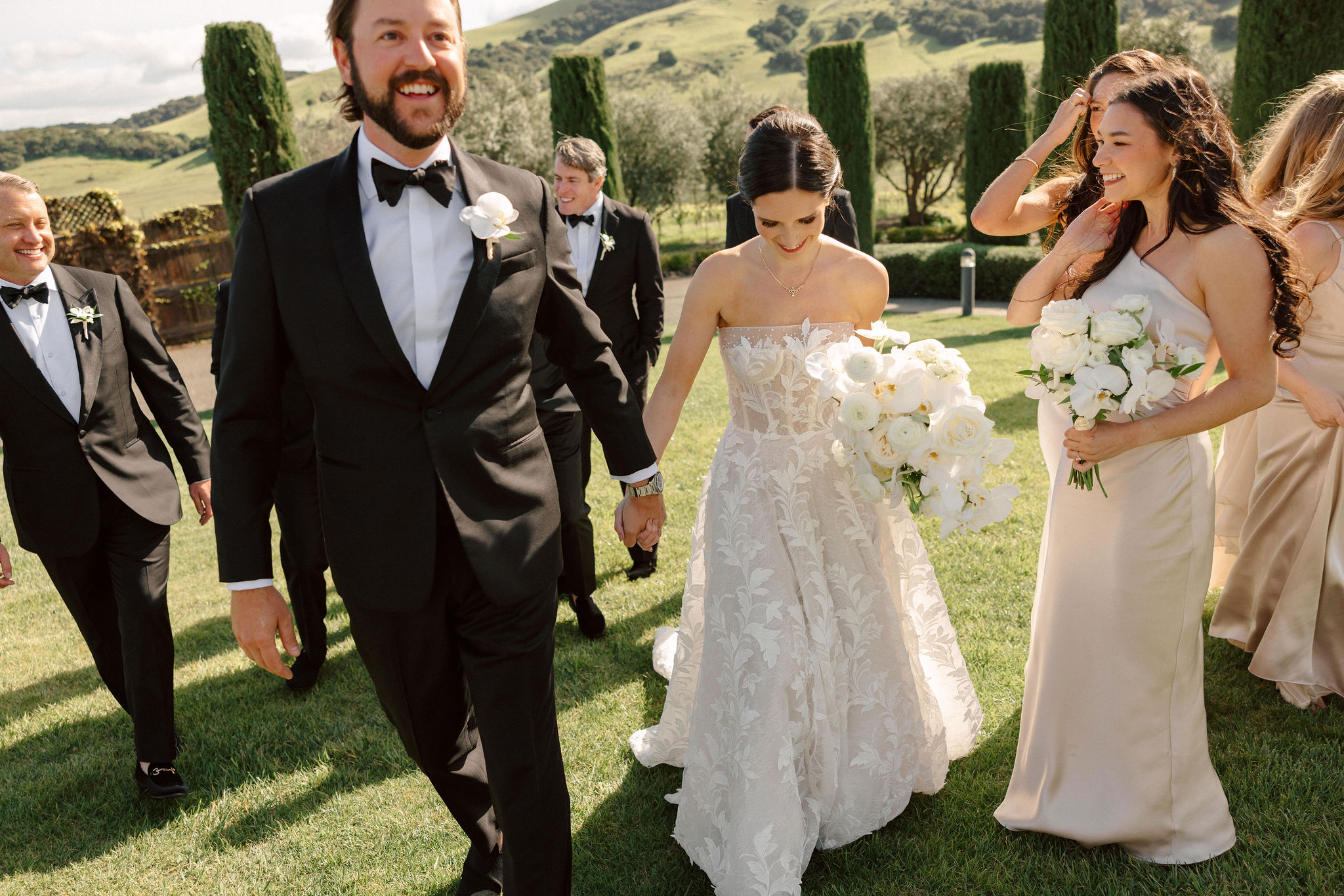 beautiful bride and groom pose together on their stunning California winery wedding day