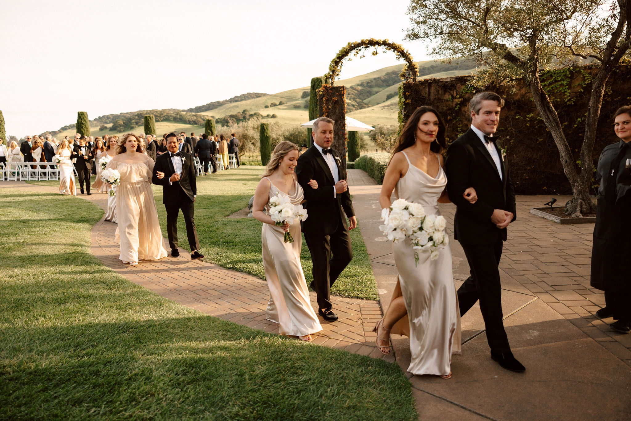 wedding party exits the winery wedding ceremony