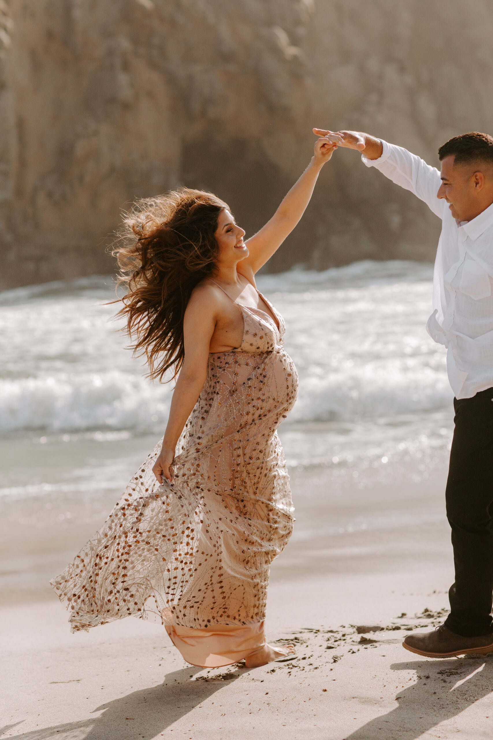 stunning couple pose together during their outdoor Northern California maternity photoshoot