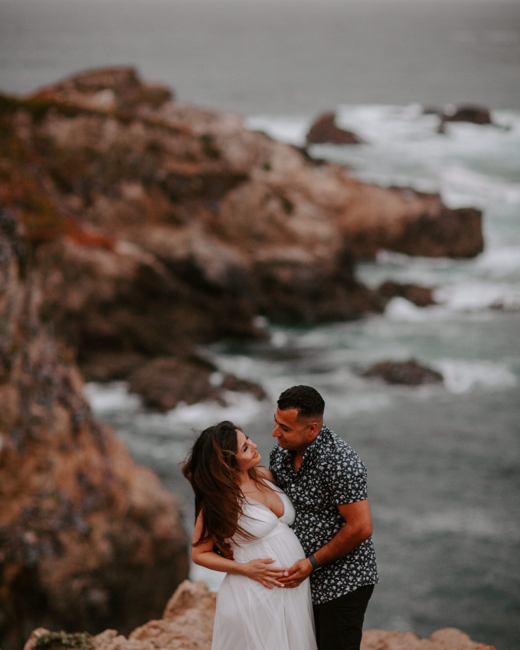 stunning couple pose together during their outdoor Northern California maternity photoshoot