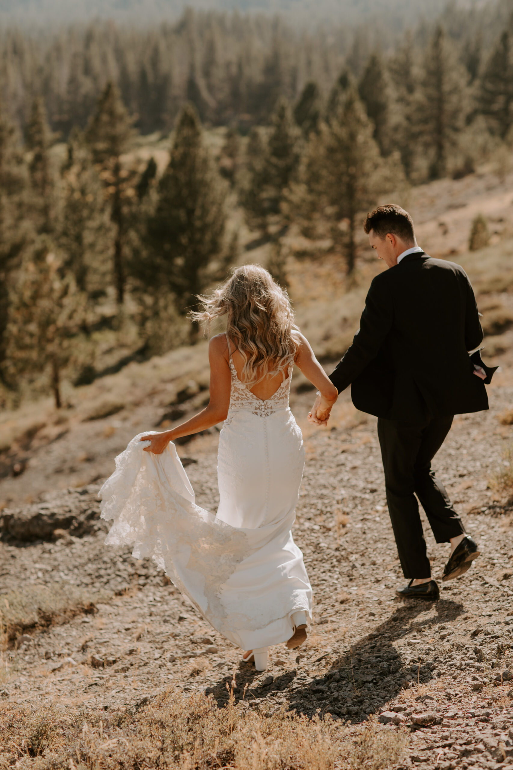 bride and groom pose together after stunning Lake Tahoe wedding