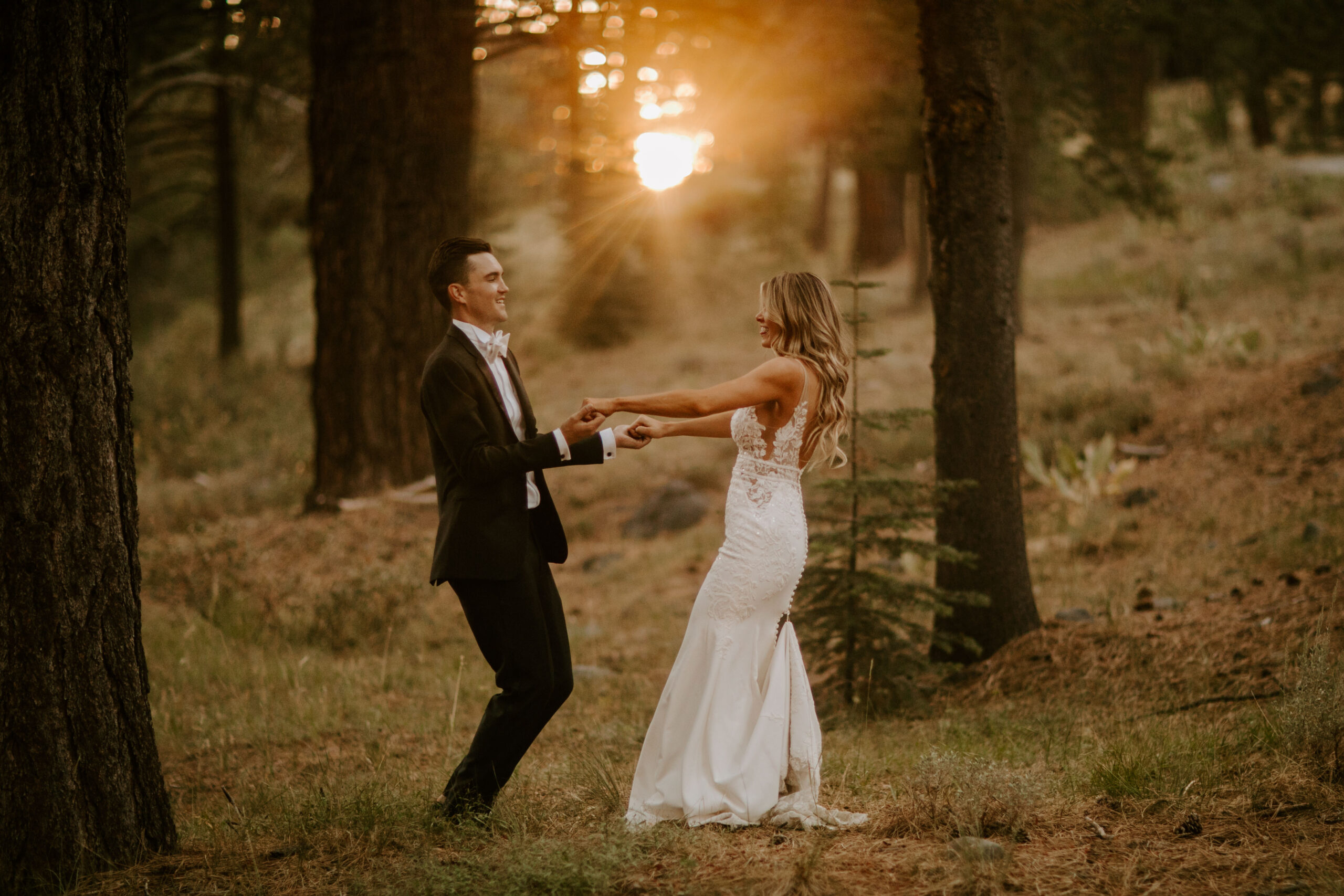 bride and groom pose together after stunning California wedding day