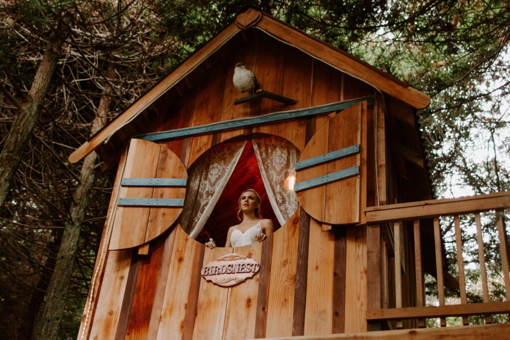 bride poses in the California forrest