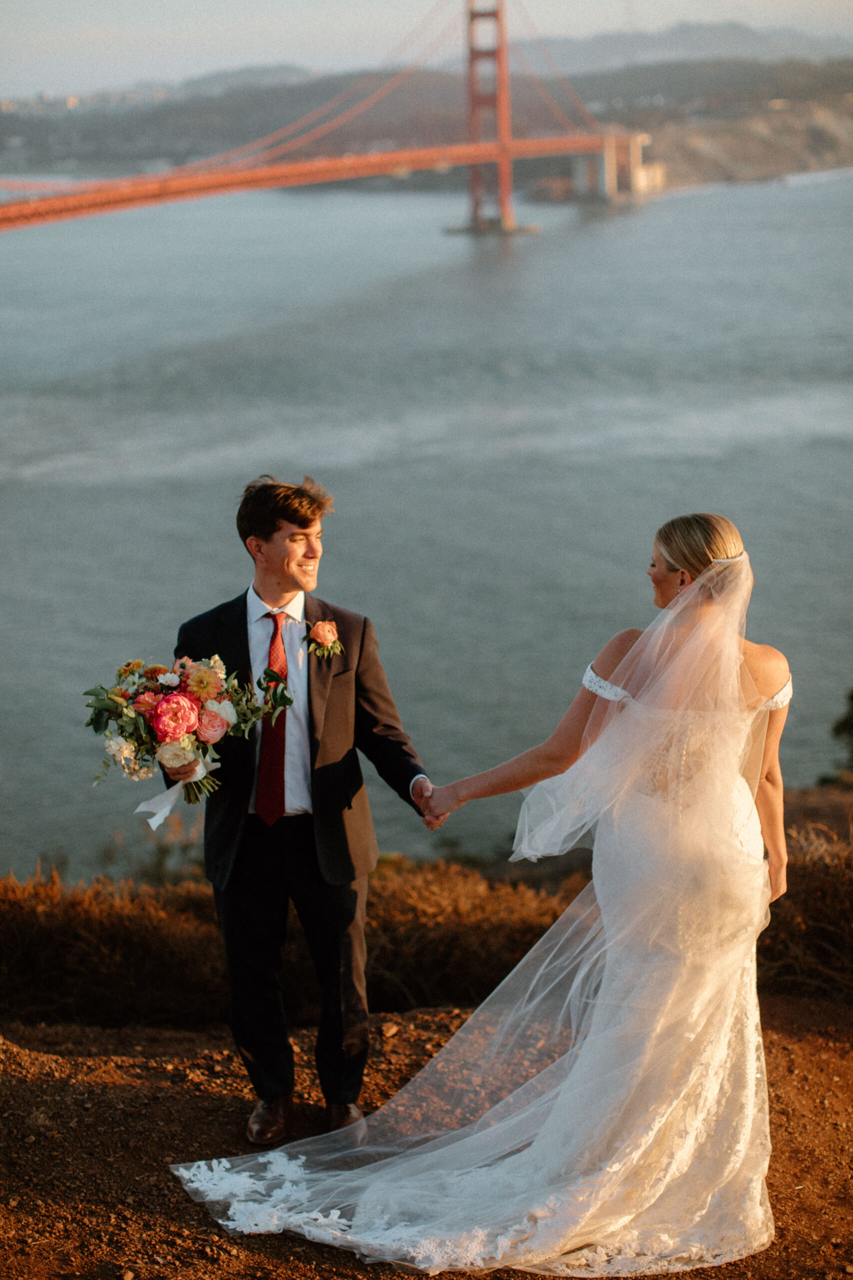 stunning bride and groom pose together after their dreamy Bay Area wedding day