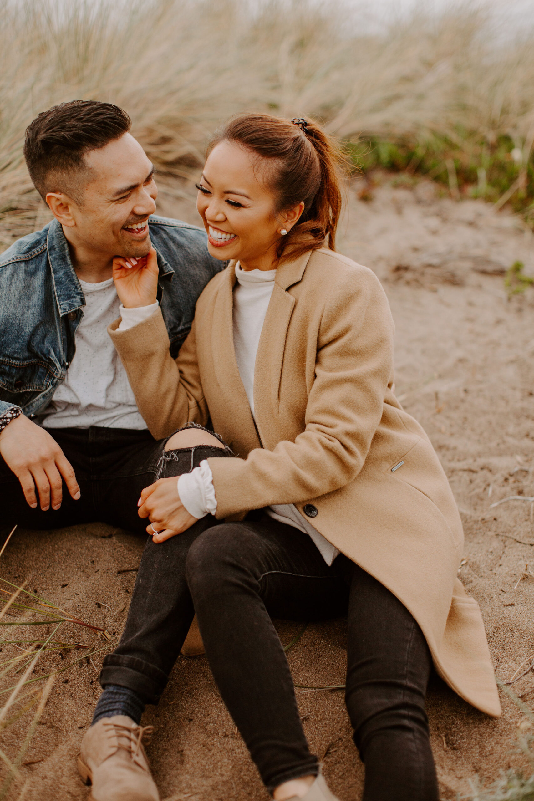 beautiful couple share an intimate moment during their candid California engagement photoshoot